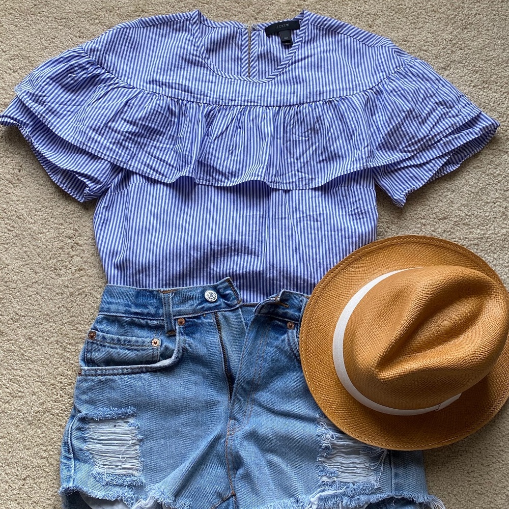 J.Crew ruffle short sleeve stripe top